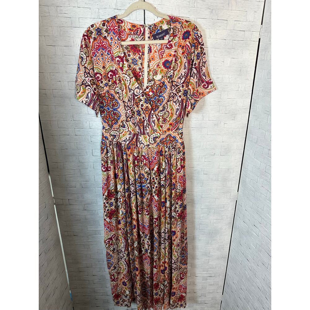 Roaman's Women Dress Maxi Paisley V-neck tie bohemian hippie‎ zip back plus size